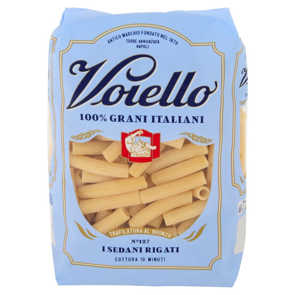 Voiello Pasta i Sedani Rigati N°127 Grani 100% Italiani Trafilata Bronzo