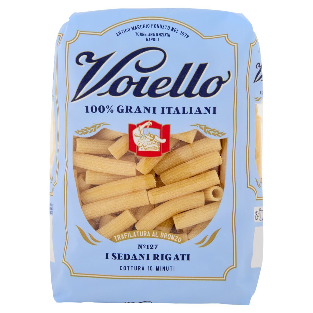 Voiello Pasta i Sedani Rigati N°127 Grani 100% Italiani Trafilata Bronzo