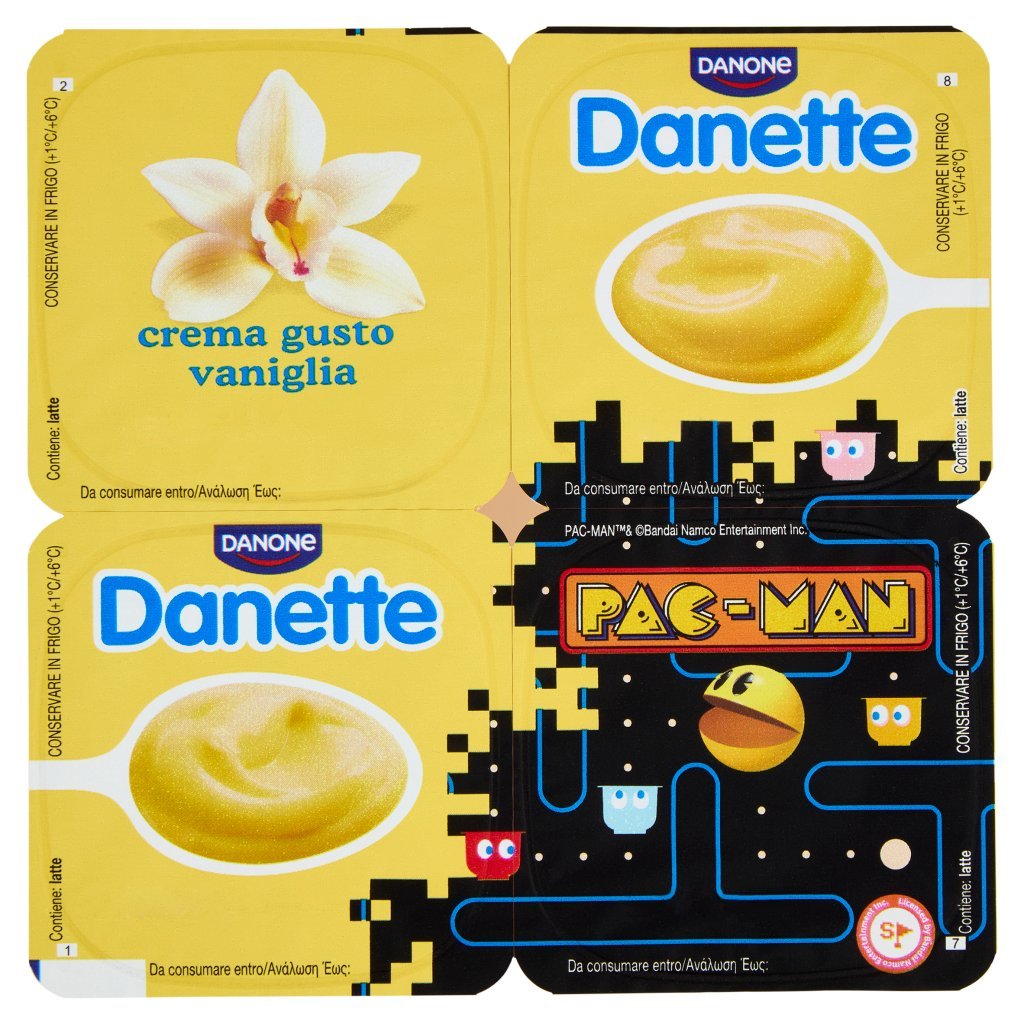 Danette Danette Pac-man, Budino Gusto Vaniglia, Fresco Dessert, senza Conservanti, senza Glutine, 4x125g