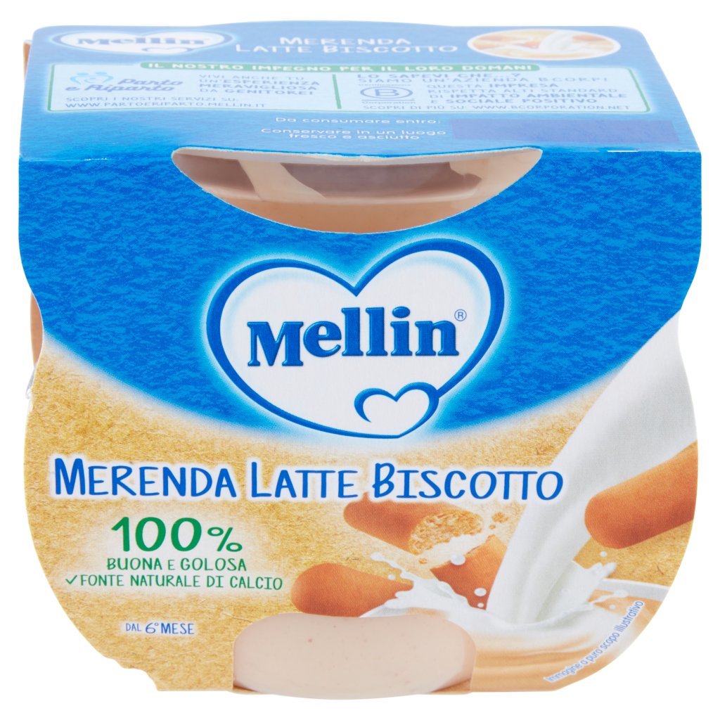Mellin Mellin Merenda Latte e Biscotto al Cucchiaio 2 x 100 g