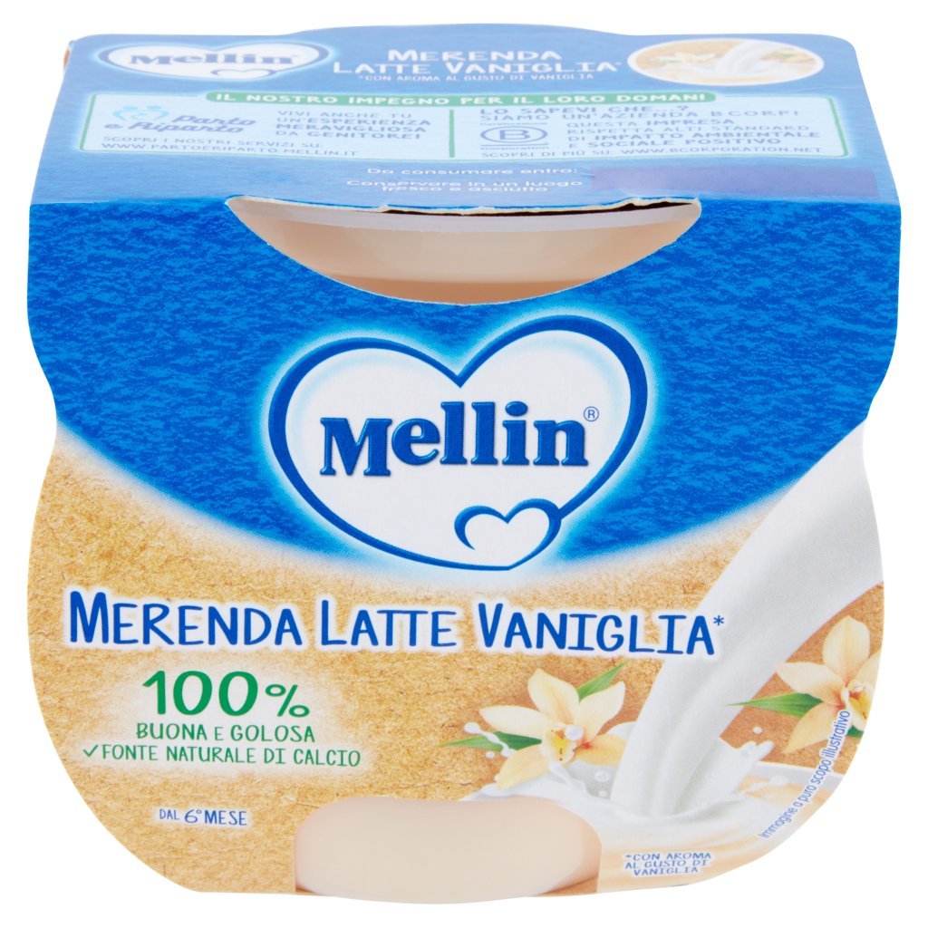 Mellin Mellin Merenda Latte e Vaniglia al Cucchiaio 2 x 100 g