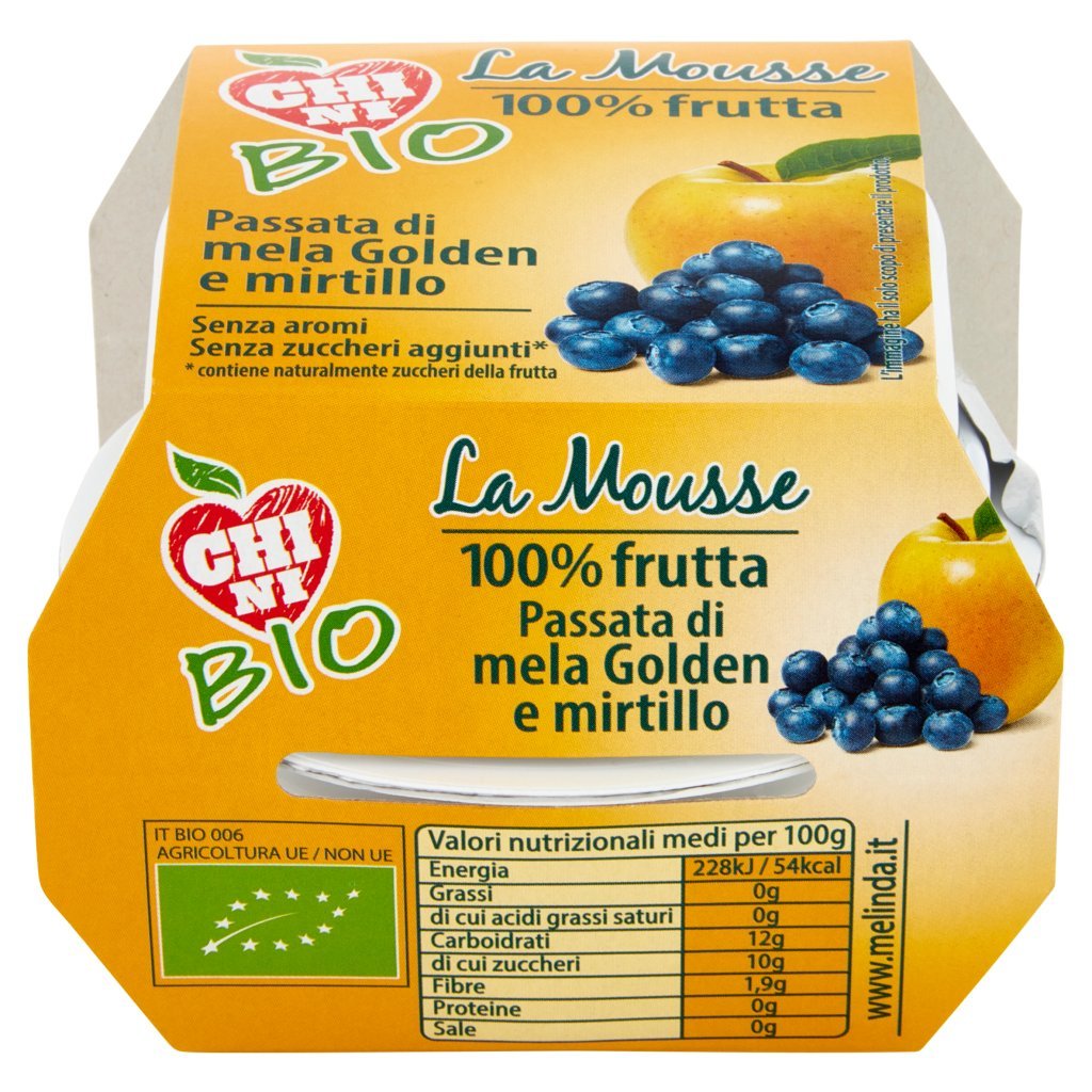Chini Bio la Mousse 100% Frutta Passata di Mela Golden e Mirtillo 2 x 100 g