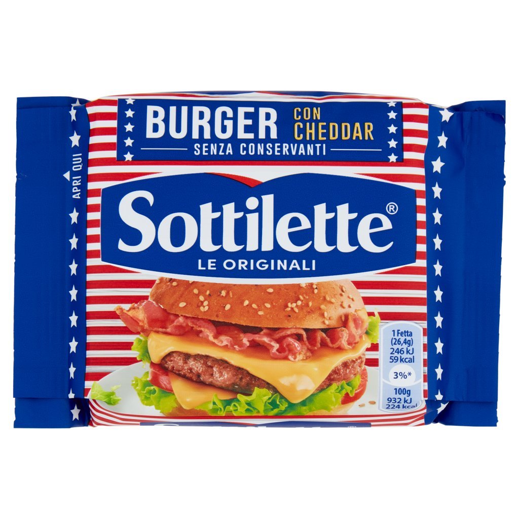 Sottilette Burger con Cheddar - Formaggio Fuso a Fette -