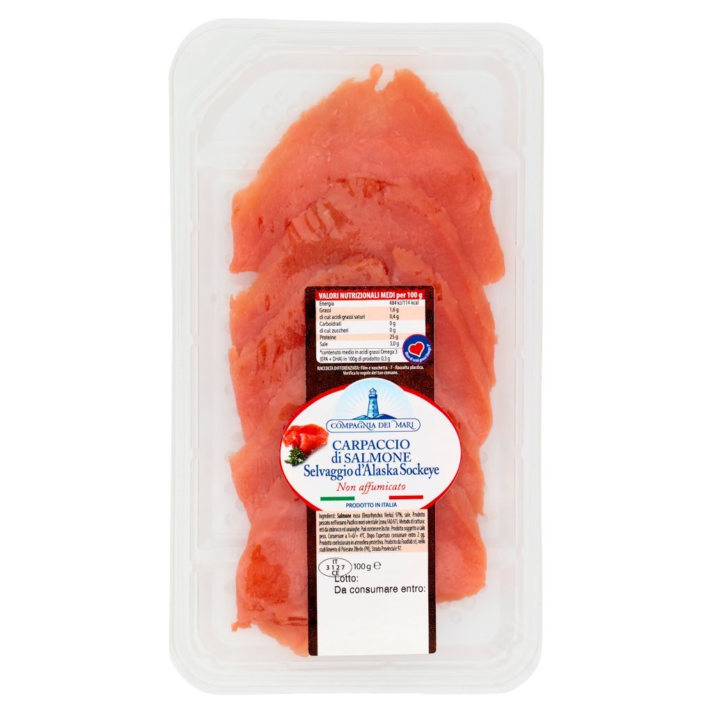 Compagnia dei Mari Carpaccio di Salmone Selvaggio d'Alaska Sockeye Non Affumicato