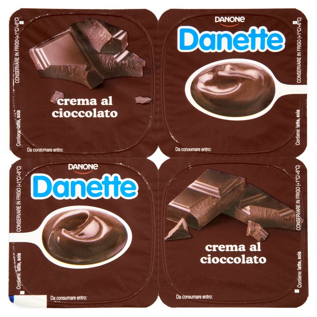 Danette Budino Gusto Cioccolato, Fresco Dessert, senza Conservanti, senza Glutine, 4x125g