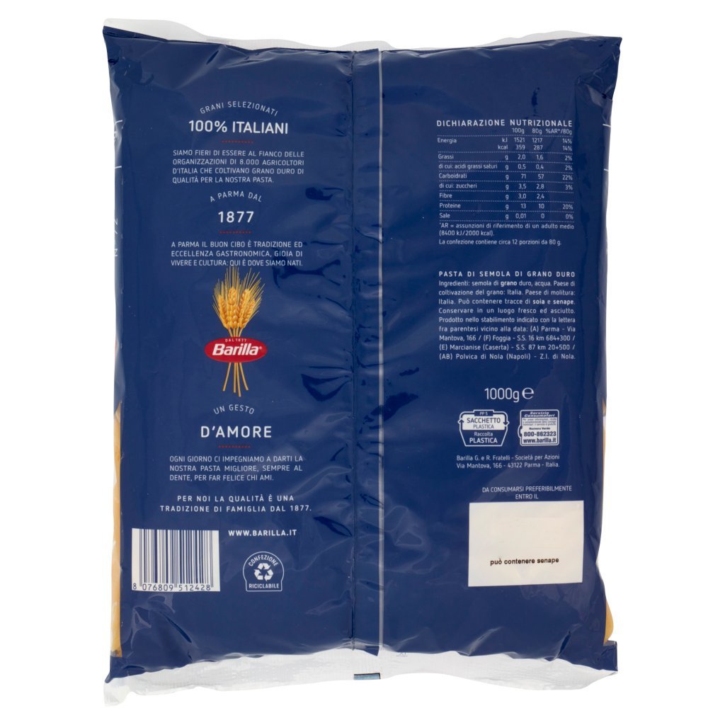 Barilla Pasta Pennette Rigate N.72 100% Grano Italiano Cello 1kg