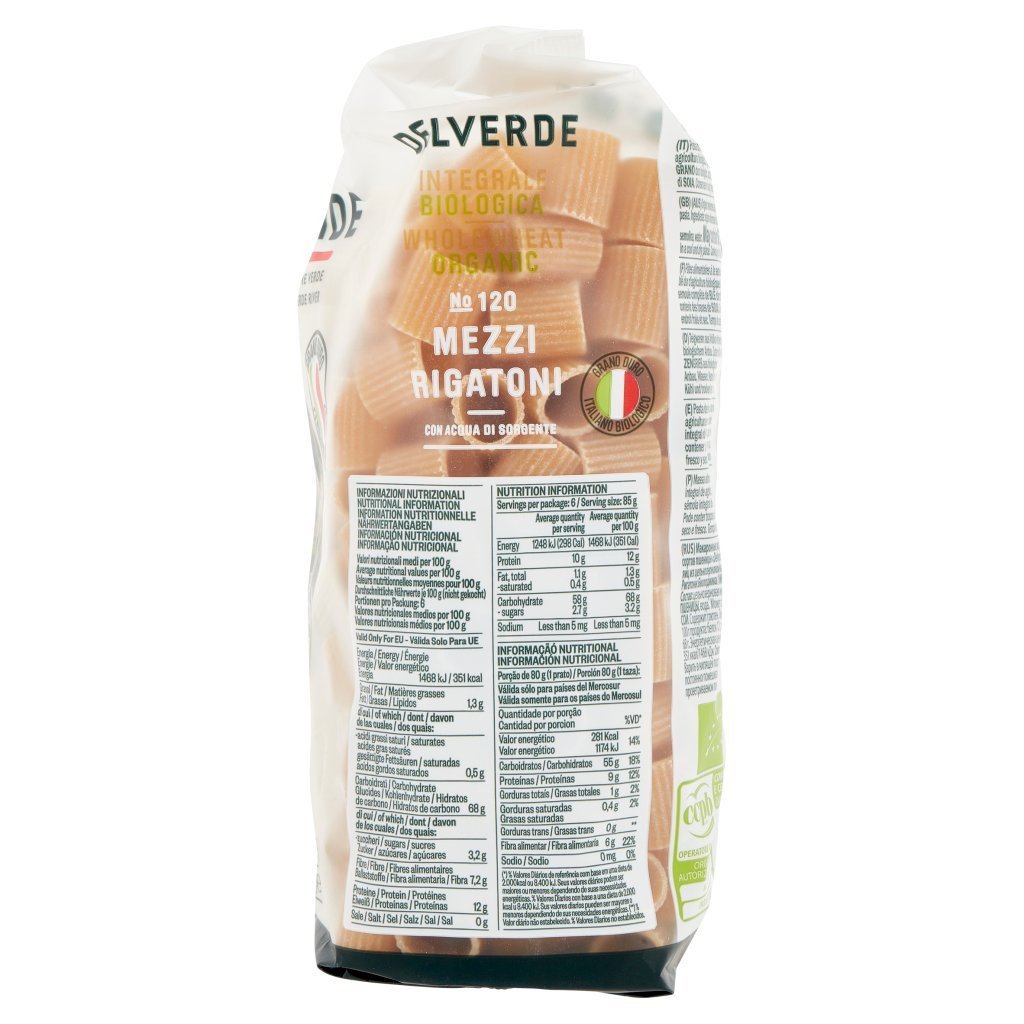 Delverde Integrale Biologica No 120 Mezzi Rigatoni