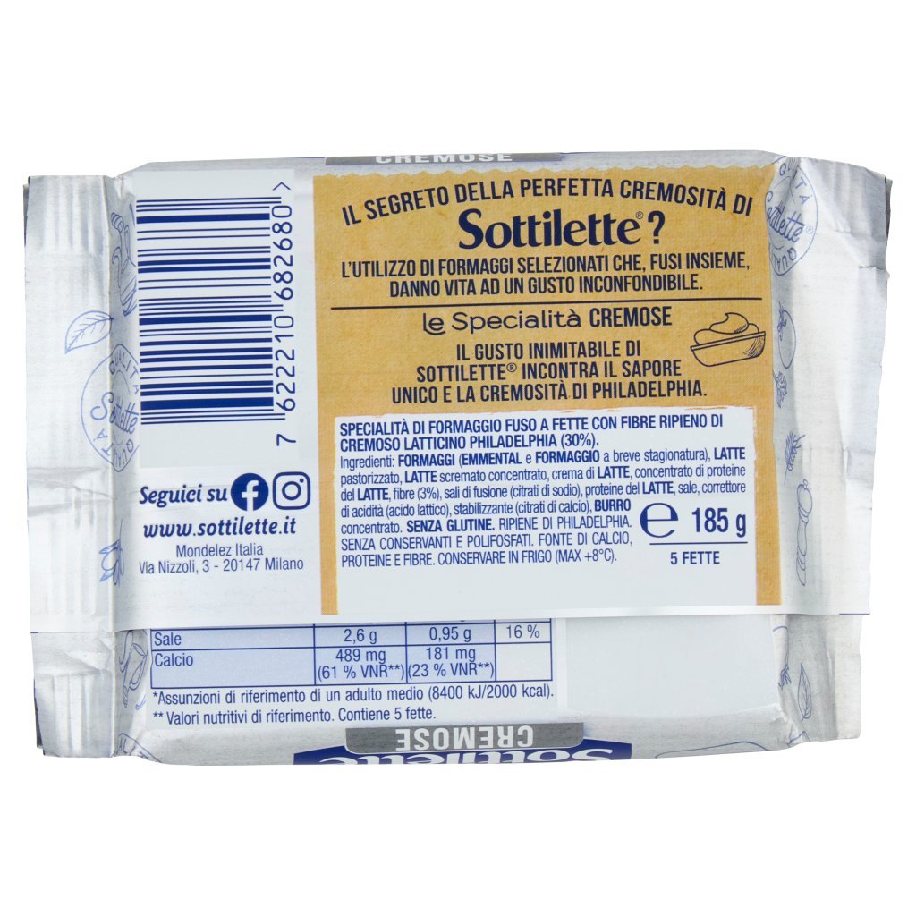 Sottilette Le Specialità Cremose - Formaggio Fuso a Fette Ripieno di Philadelphia -