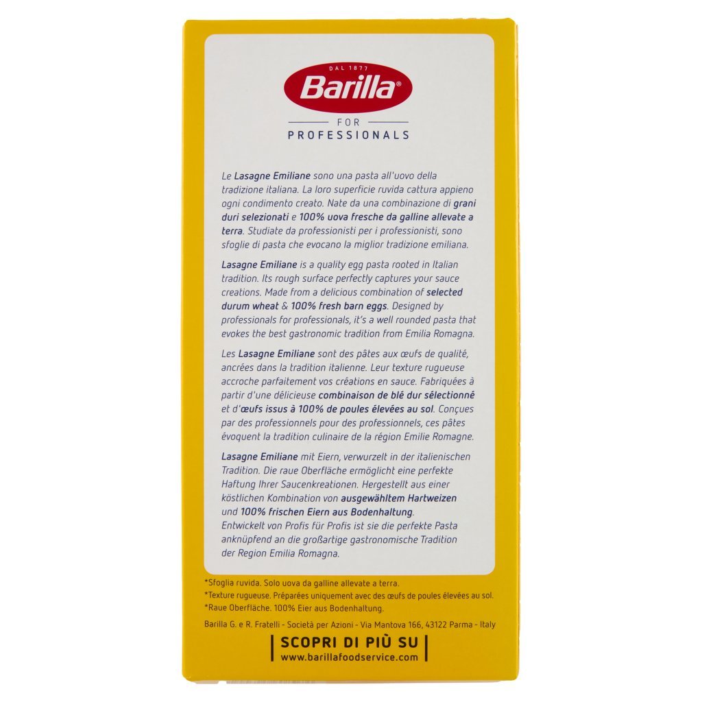 Barilla For Professionals Emiliane Pasta Uovo Lasagne Catering Food Service