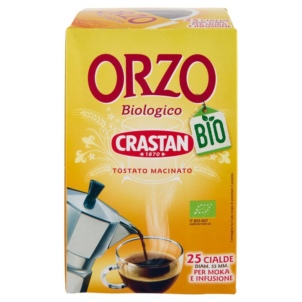 Crastan Bio Orzo Biologico Tostato Macinato Cialde per Moka e Infusione 25 x 6 g