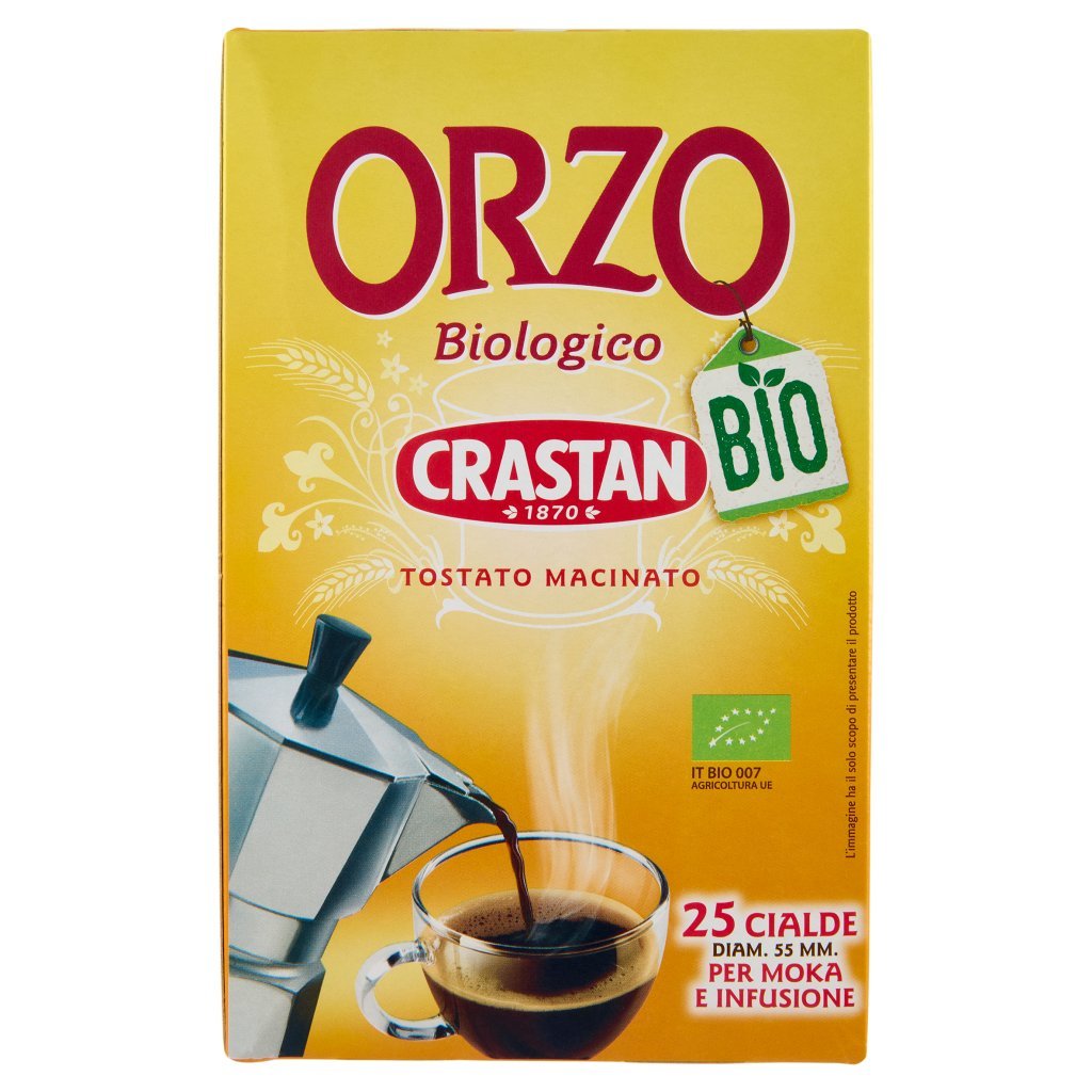 Crastan Bio Orzo Biologico Tostato Macinato Cialde per Moka e Infusione 25 x 6 g