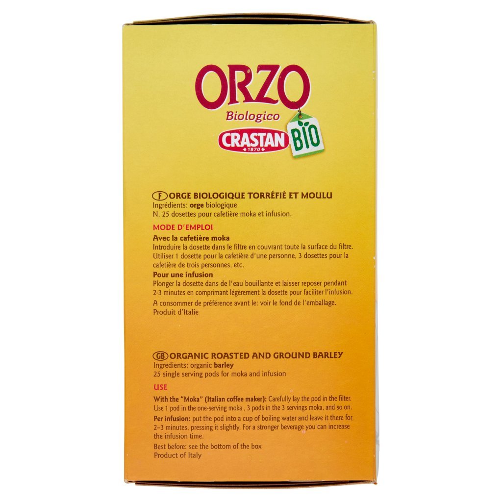 Crastan Bio Orzo Biologico Tostato Macinato Cialde per Moka e Infusione 25 x 6 g