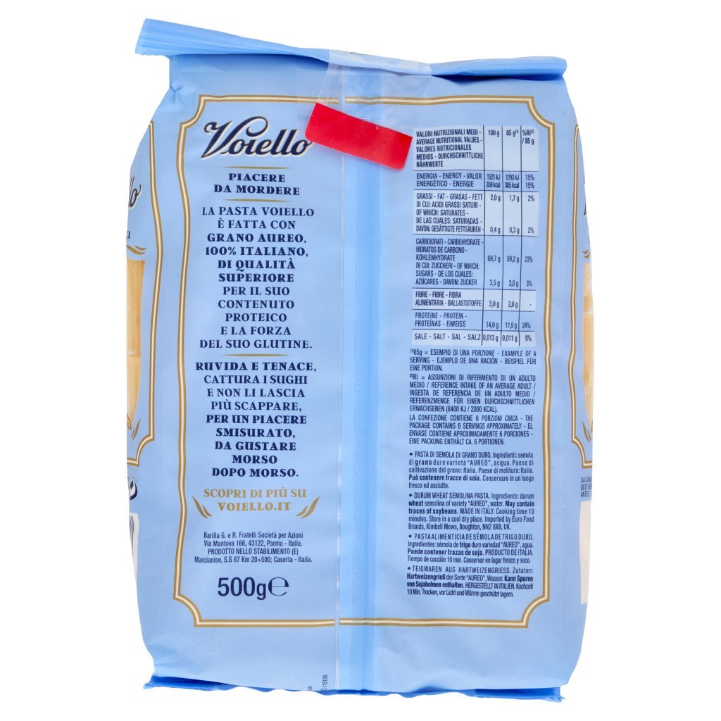 Voiello Pasta i Sedani Rigati N°127 Grani 100% Italiani Trafilata Bronzo