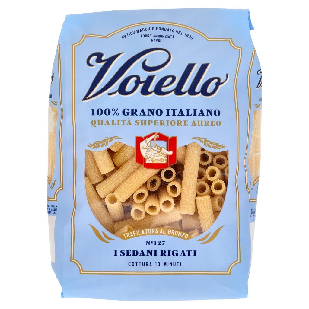 Voiello Pasta i Sedani Rigati N°127 Grani 100% Italiani Trafilata Bronzo