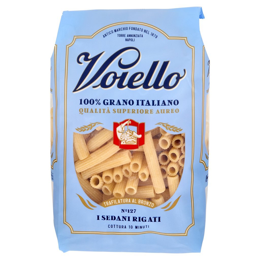 Voiello Pasta i Sedani Rigati N°127 Grani 100% Italiani Trafilata Bronzo