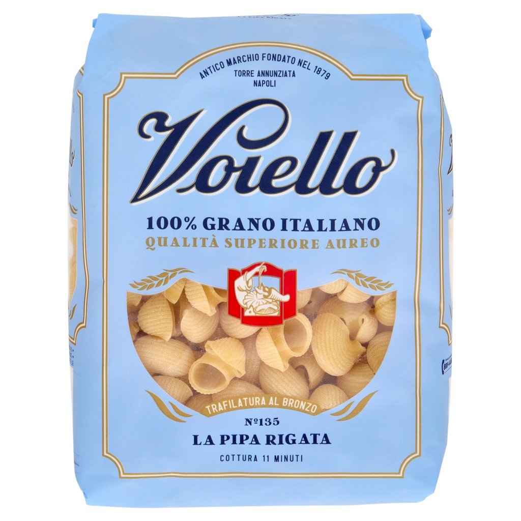 Voiello Pasta la Pipa Rigata N°135 Grani 100% Italiani Trafilata Bronzo