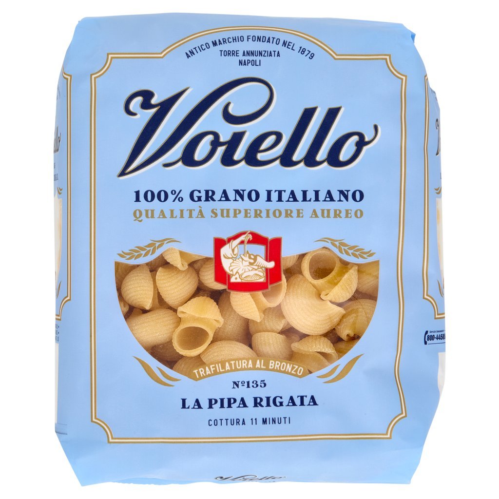 Voiello Pasta la Pipa Rigata N°135 Grani 100% Italiani Trafilata Bronzo