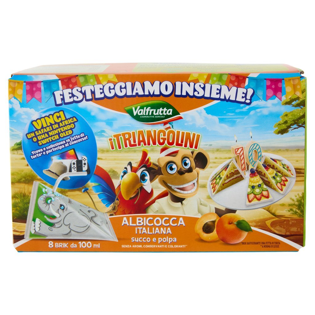 Valfrutta I Triangolini Albicocca Italiana Succo e Polpa Brik 8 x 100 Ml