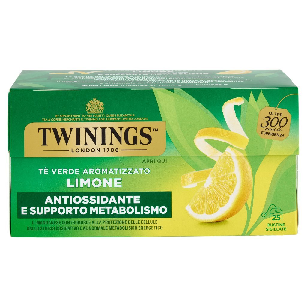 Twinings Limone Tè Verde Aromatizzato Antiossidante e Supporto Metabolismo 25 Filtri The