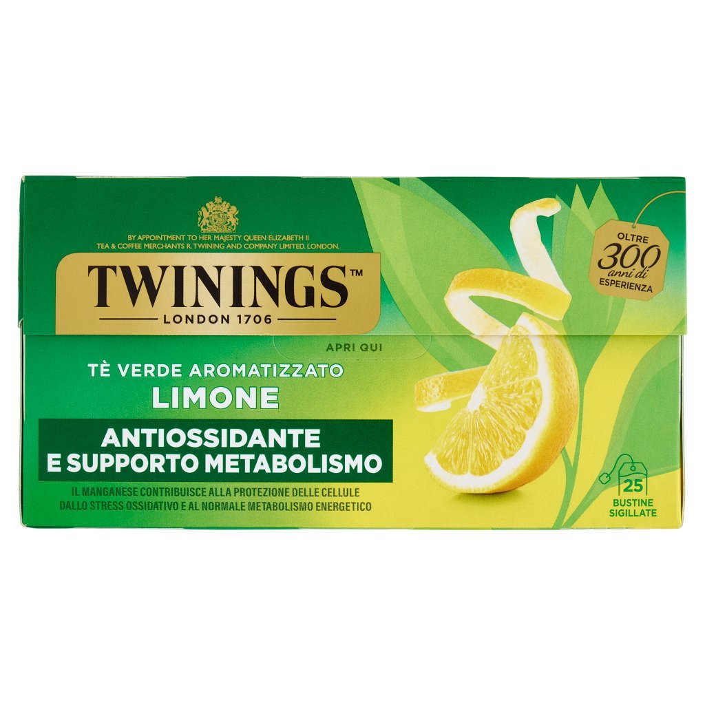 Twinings Limone Tè Verde Aromatizzato Antiossidante e Supporto Metabolismo 25 Filtri The