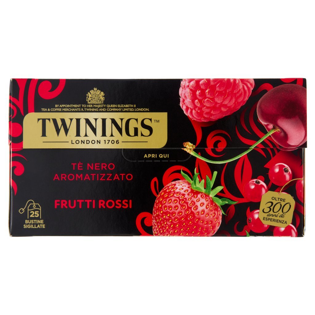 Twinings Frutti Rossi Tè Nero Aromatizzato alla Fragola, Ciliegia, Ribes Lampone 25 Filtri The