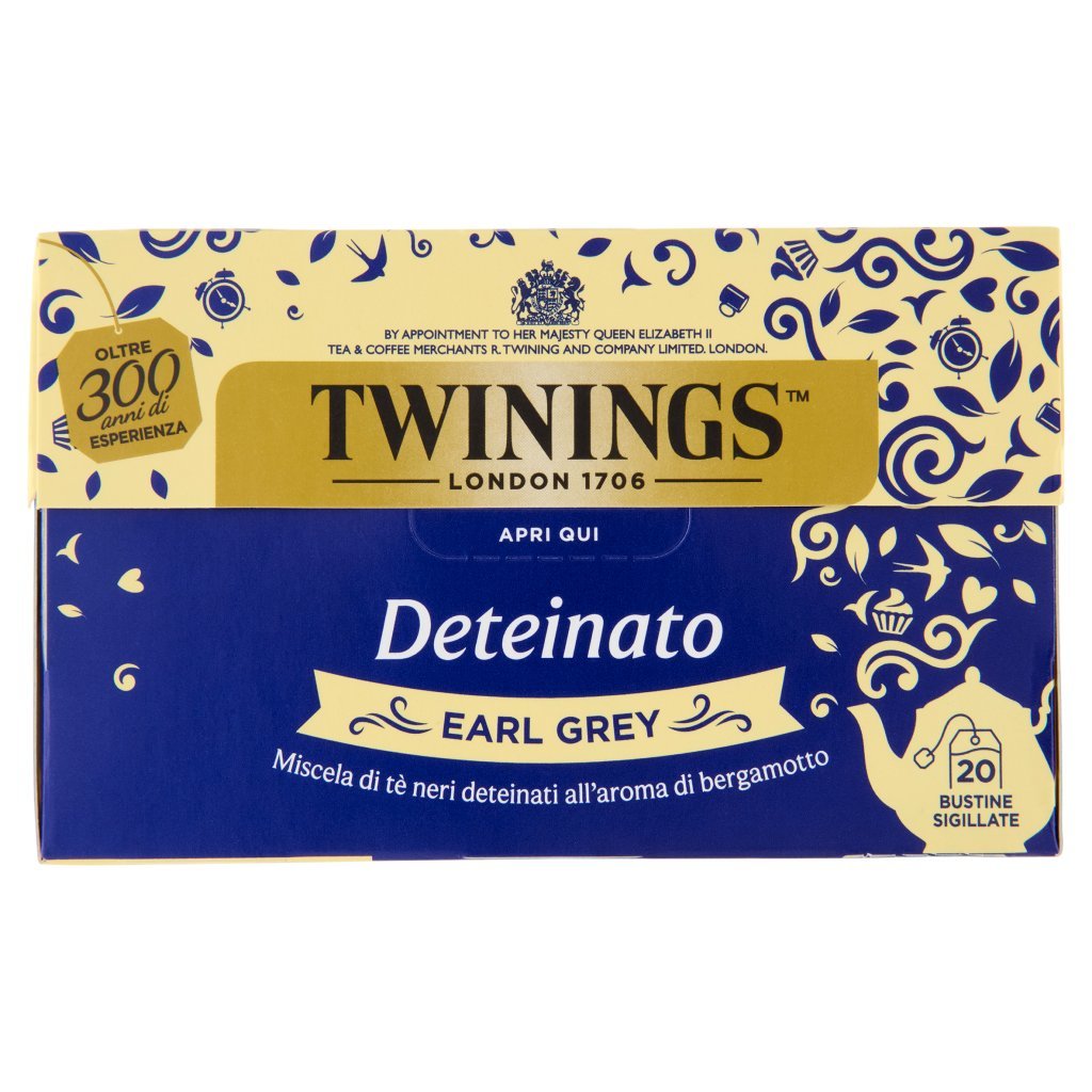 Twinings Deteinato Earl Grey Tè Nero Deteinato dal Sapore di Bergamotto 20 Filtri The