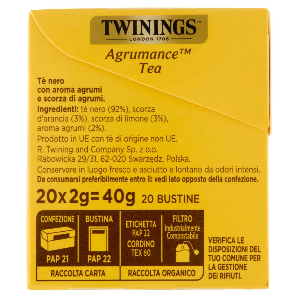 Twinings Agrumance Tea Tè Nero al Profumo di Agrumi 20 Filtri The