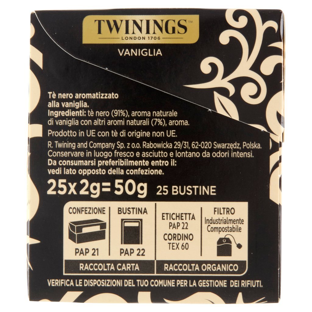 Twinings Vaniglia Tè Nero Aromatizzato 25 Filtri The