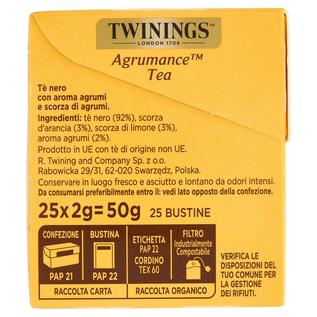 Twinings Agrumance Tea Tè Nero al Profumo di Agrumi 25 Filtri The