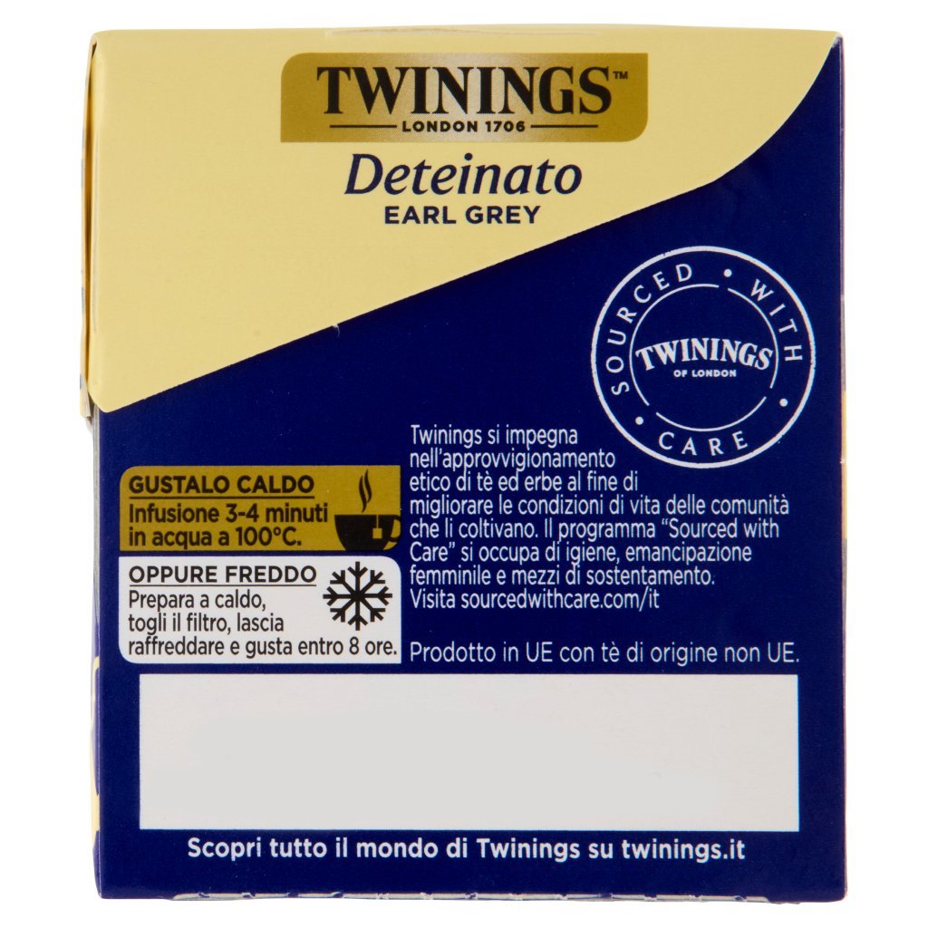 Twinings Deteinato Earl Grey Tè Nero Deteinato dal Sapore di Bergamotto 20 Filtri The