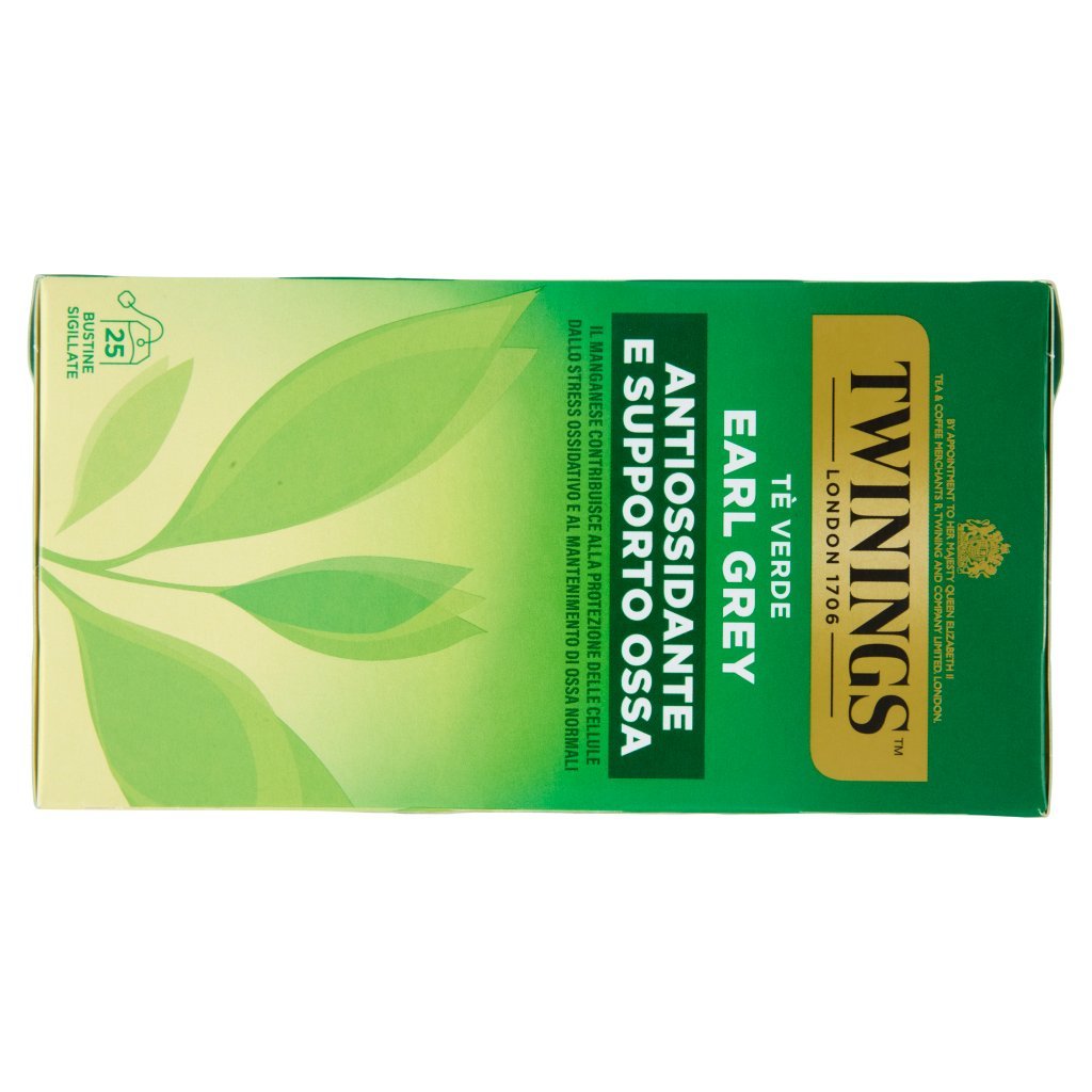 Twinings Earl Grey Tè Verde Aromatizzato Bergamotto Antiossidante e Supporto Ossa 25 Filtri The