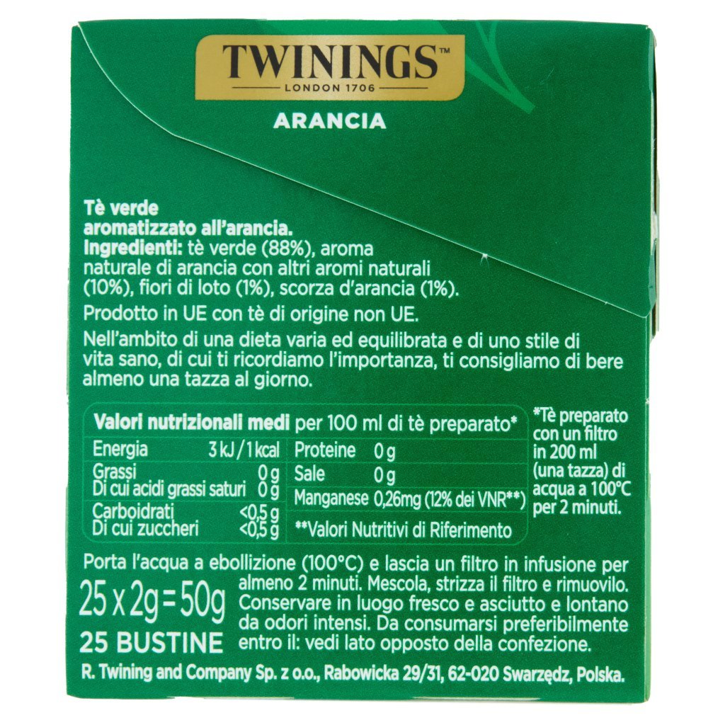 Twinings Arancia Tè Verde Aromatizzato Antiossidante 25 Filtri The