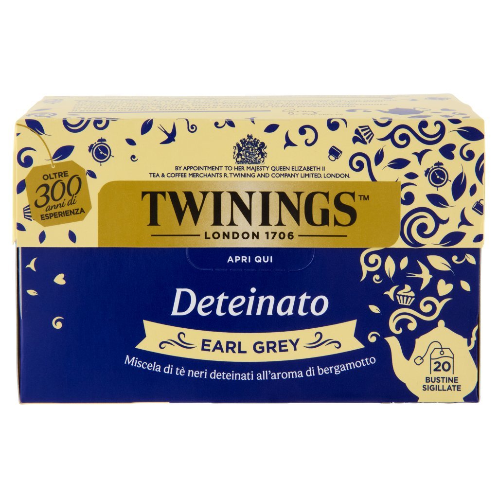 Twinings Deteinato Earl Grey Tè Nero Deteinato dal Sapore di Bergamotto 20 Filtri The