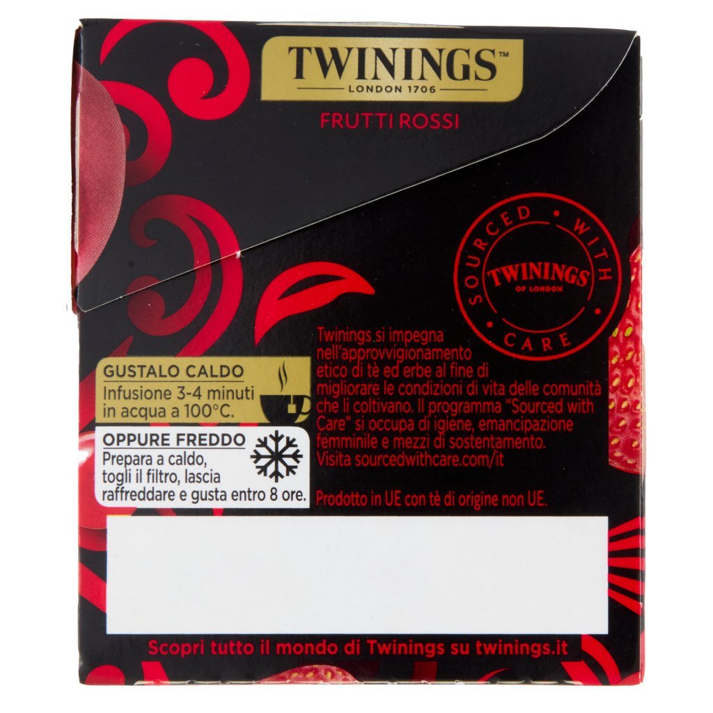 Twinings Frutti Rossi Tè Nero Aromatizzato alla Fragola, Ciliegia, Ribes Lampone 25 Filtri The