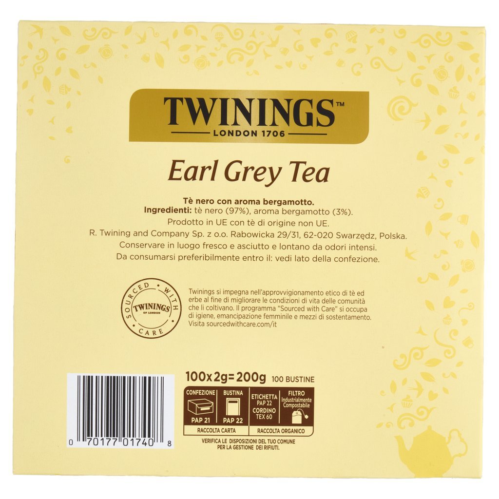 Twinings Earl Grey Tè Nero al Sapore di Bergamotto 100 Filtri The