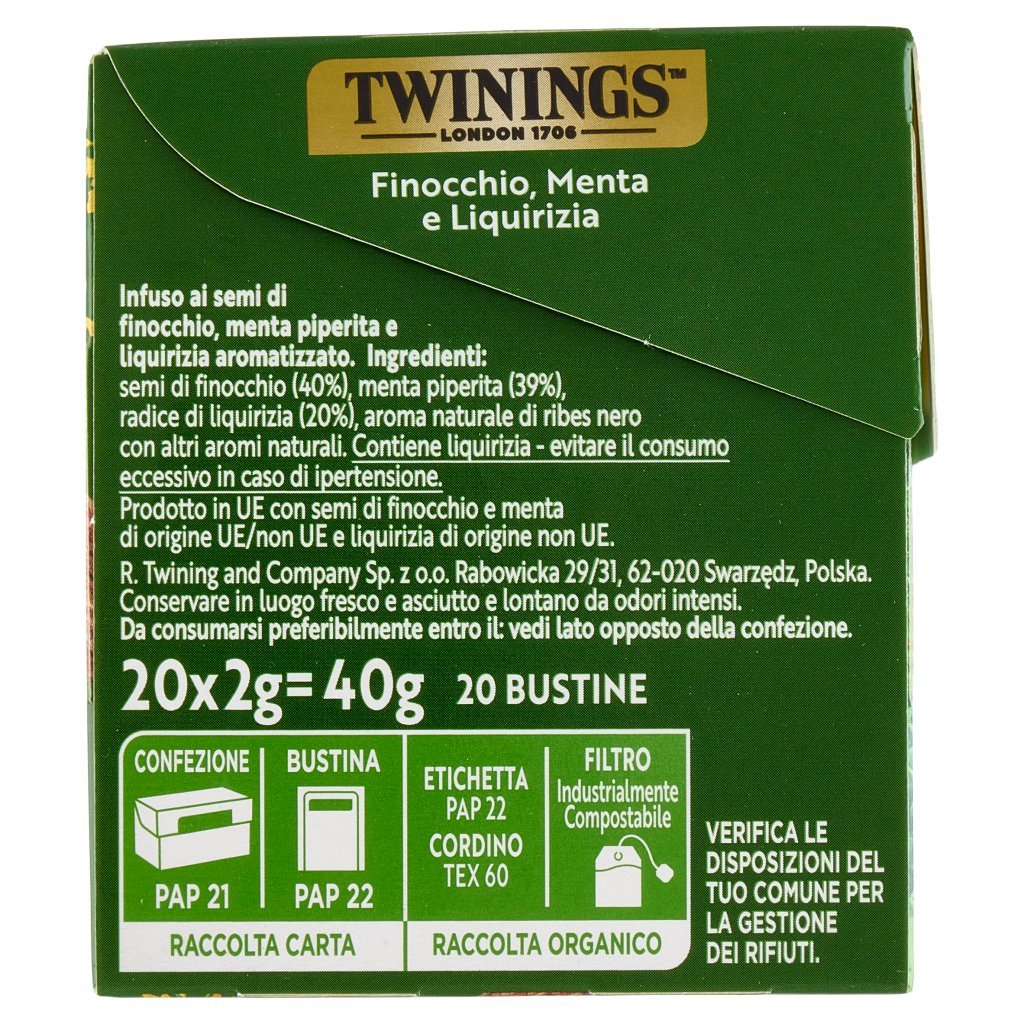 Twinings Finocchio, Menta e Liquirizia Infuso Sensations 20 Filtri