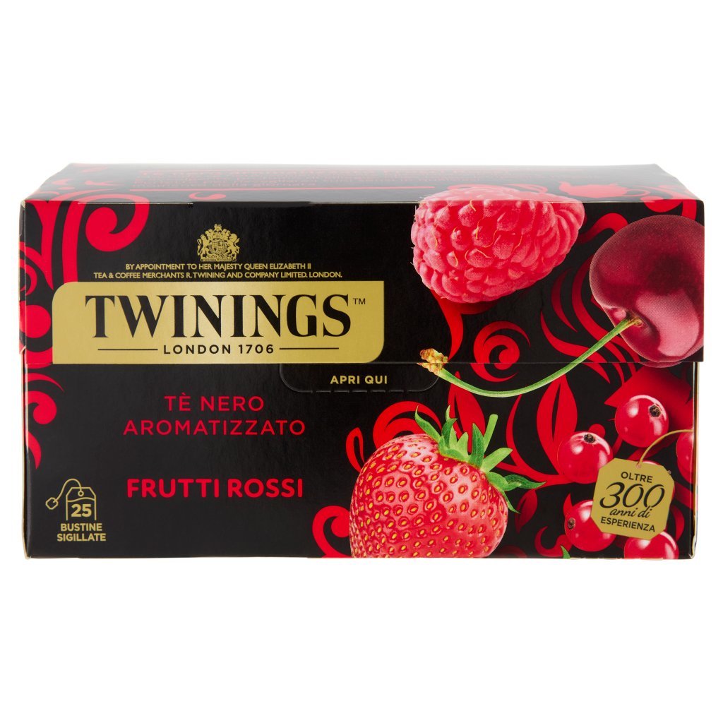 Twinings Frutti Rossi Tè Nero Aromatizzato alla Fragola, Ciliegia, Ribes Lampone 25 Filtri The