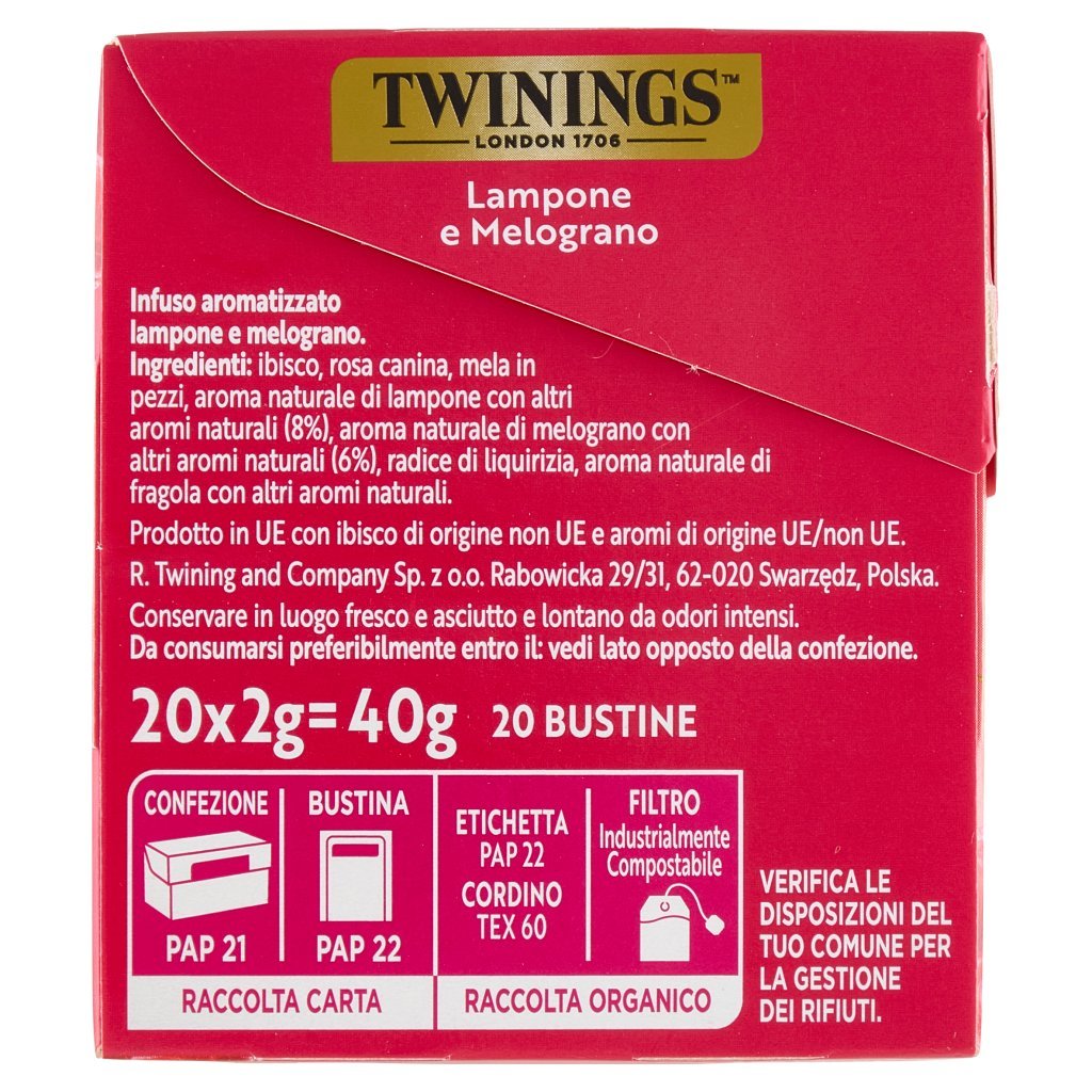 Twinings Lampone e Melograno Infuso Sensations 20 Filtri