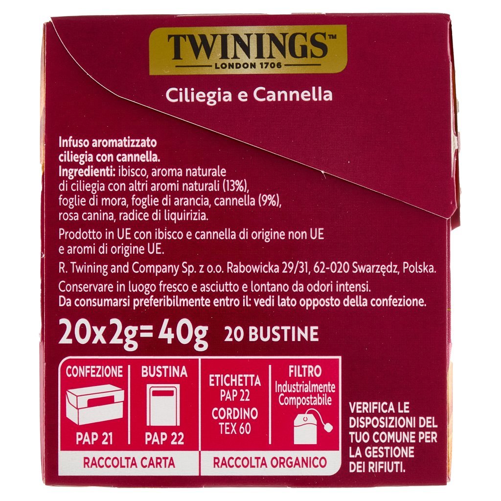 Twinings Ciliegia e Cannella Infuso Sensations 20 Filtri