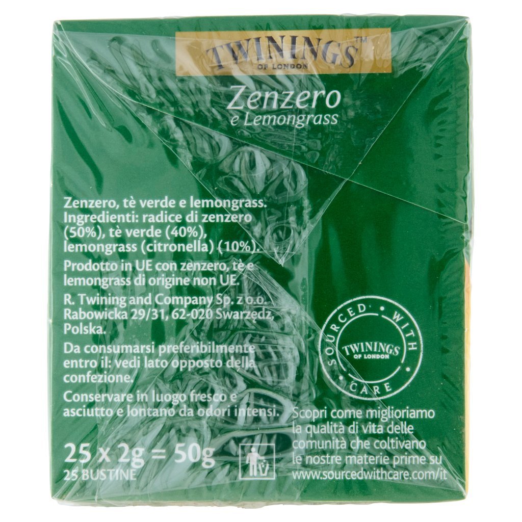 Twinings Tè Verde Aromatizzato Zenzero e Lemongrass 25 Filtri The