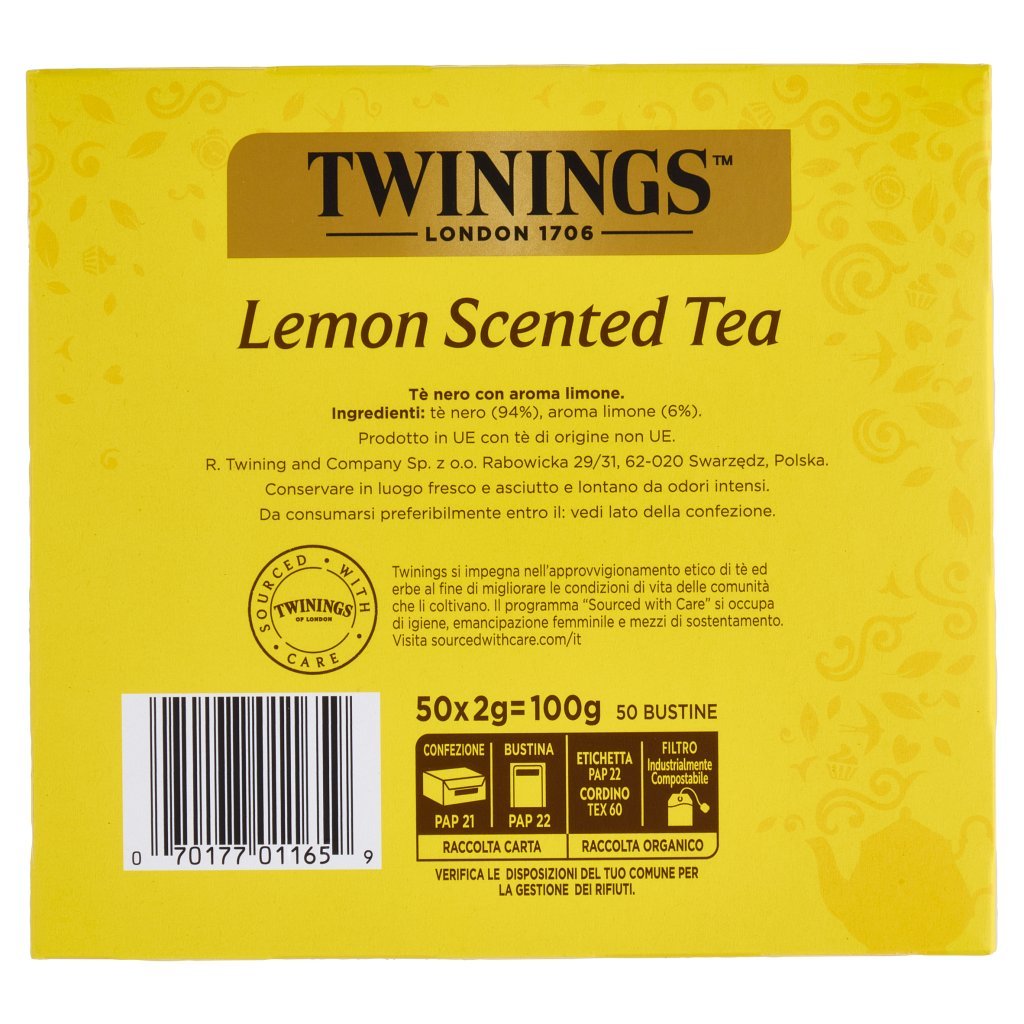 Twinings Lemon Scented Tea Tè Nero 50 Filtri The