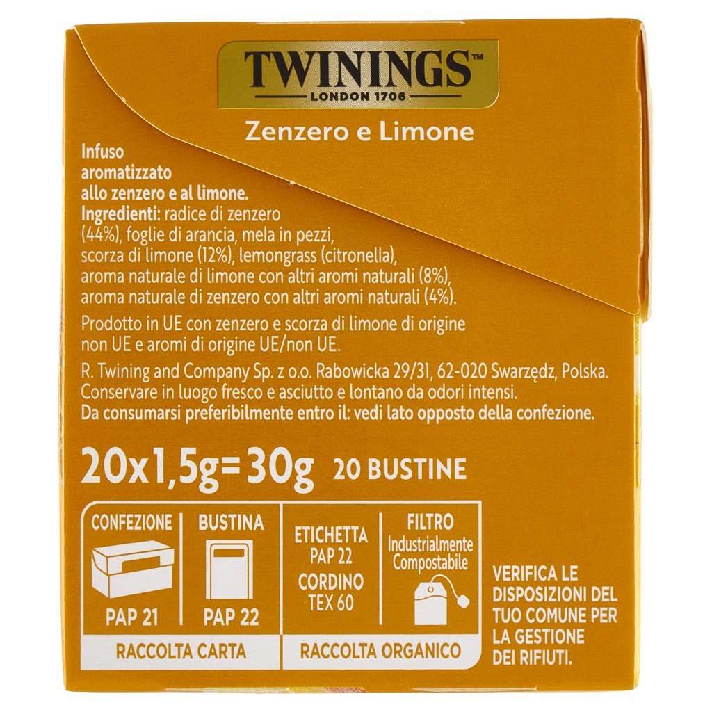 Twinings Zenzero e Limone Infuso Sensations 20 Filtri