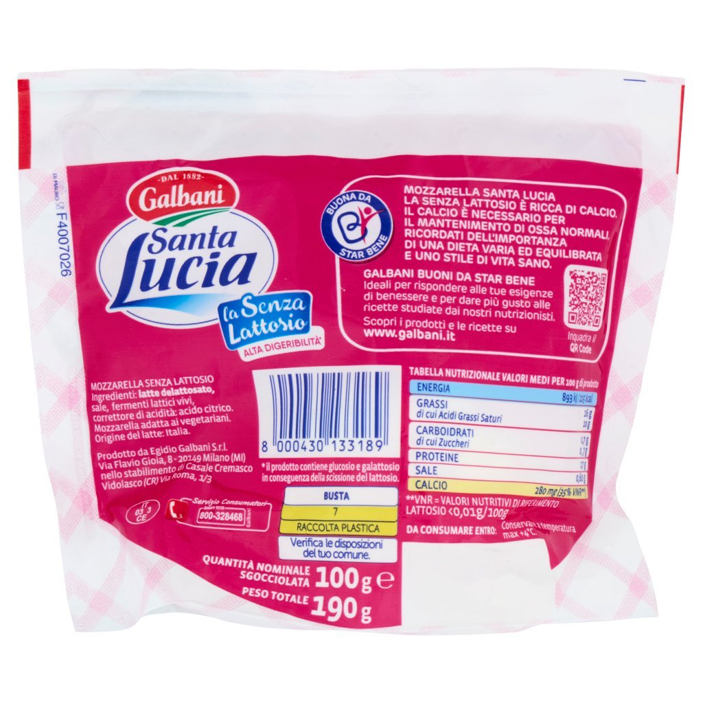 Galbani Santa Lucia Mozzarella la senza Lattosio 100 g