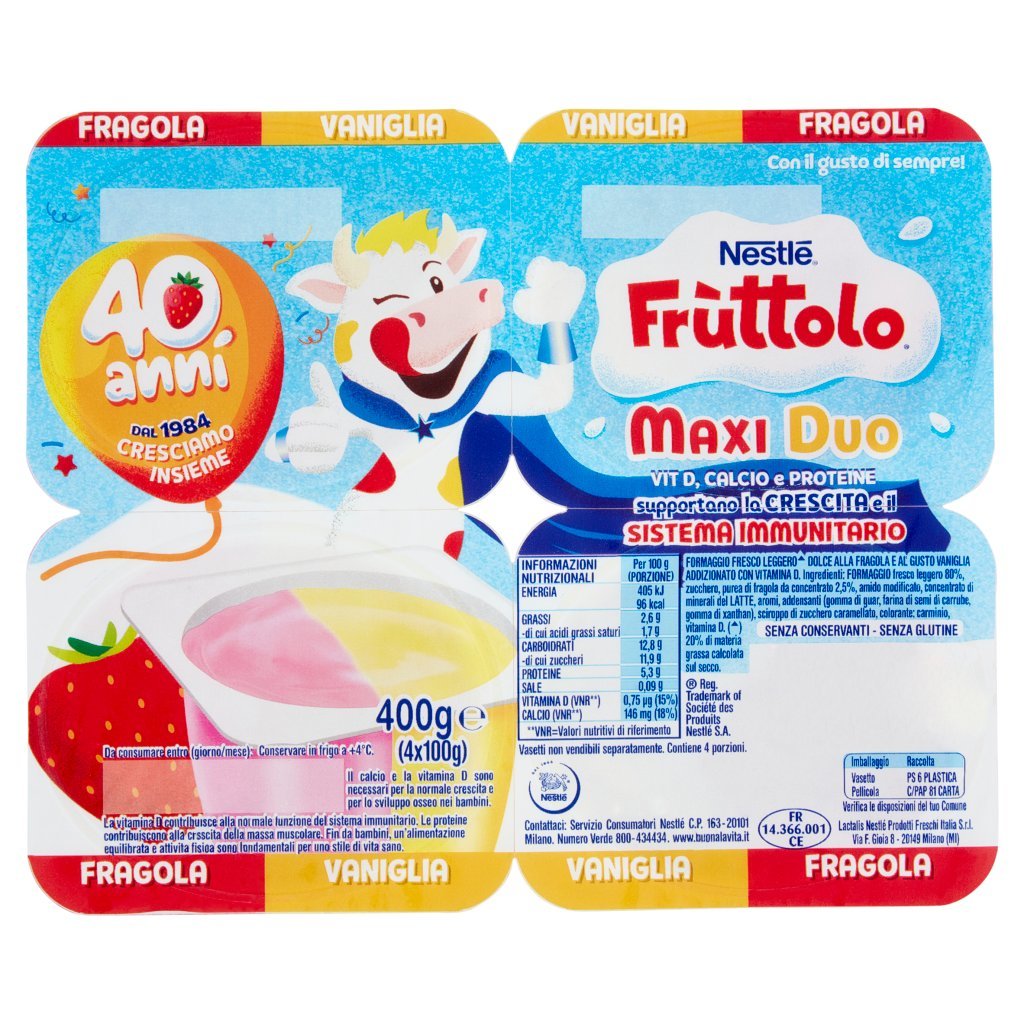 Fruttolo Nestlé  Maxi Duo Fragola - Vaniglia 4 x 100 g
