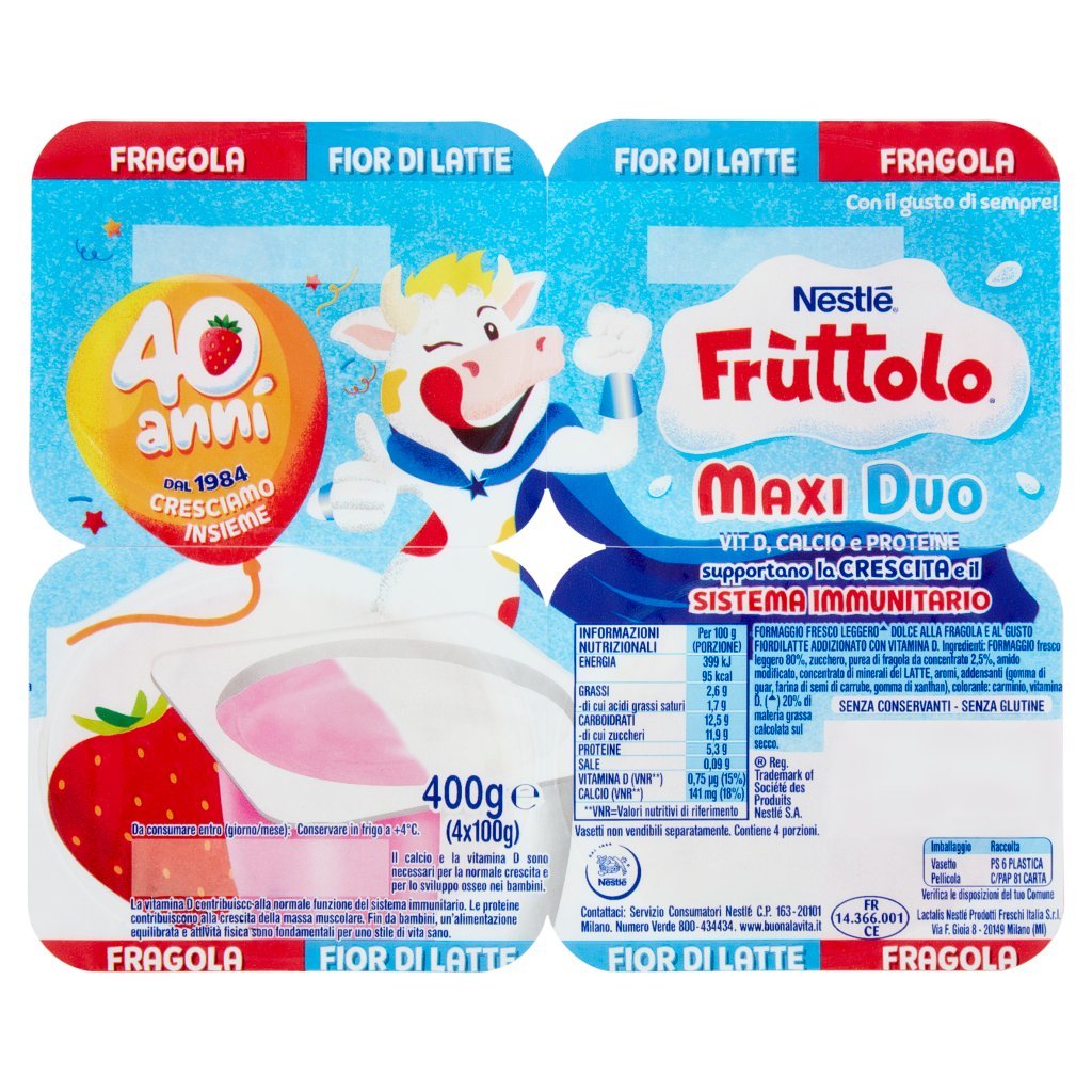 Fruttolo Nestlé  Maxi Duo Fragola - Fior di Latte 4 x 100 g
