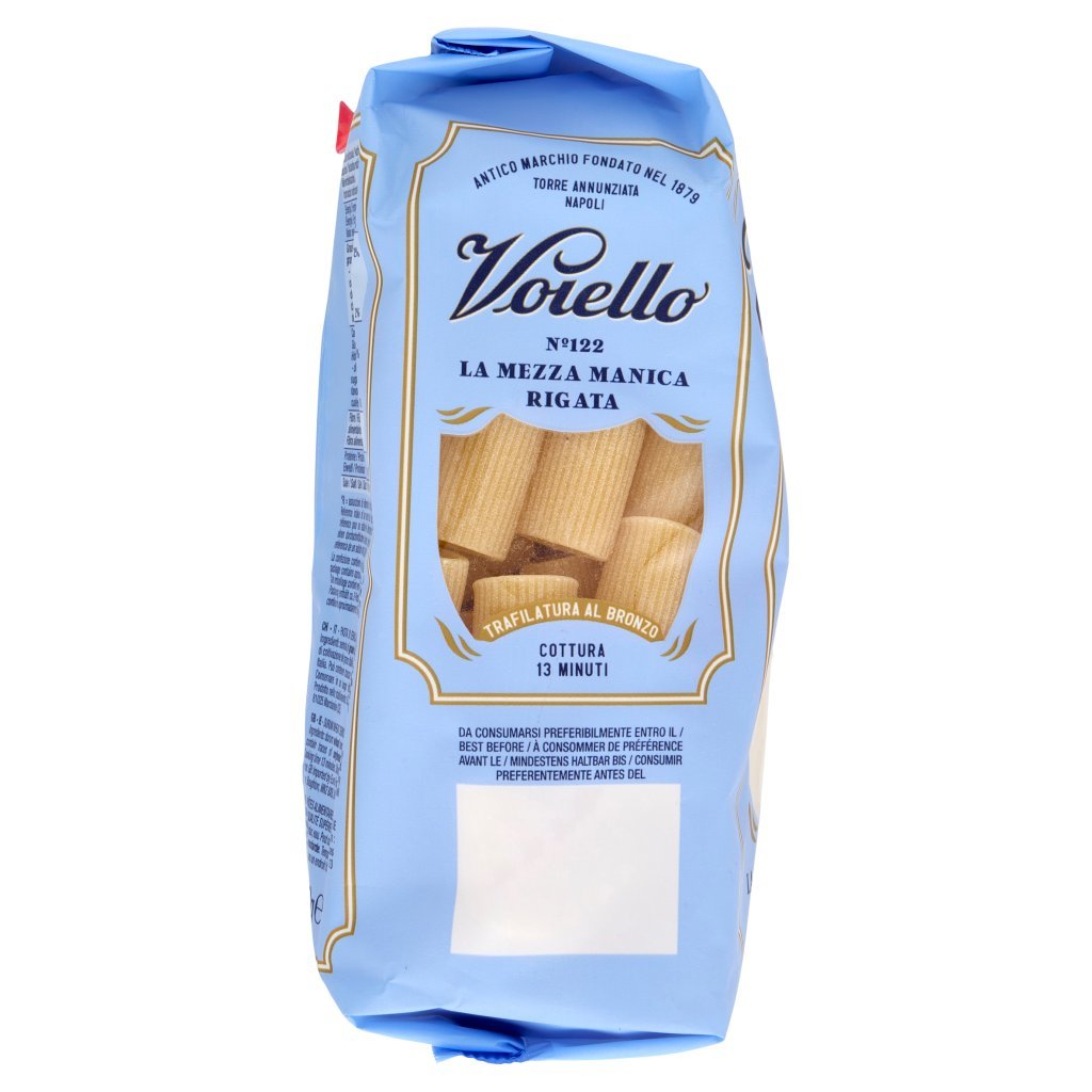 Voiello Pasta la Mezza Manica Rigata N°122 Grani 100% Italiani Trafilata Bronzo