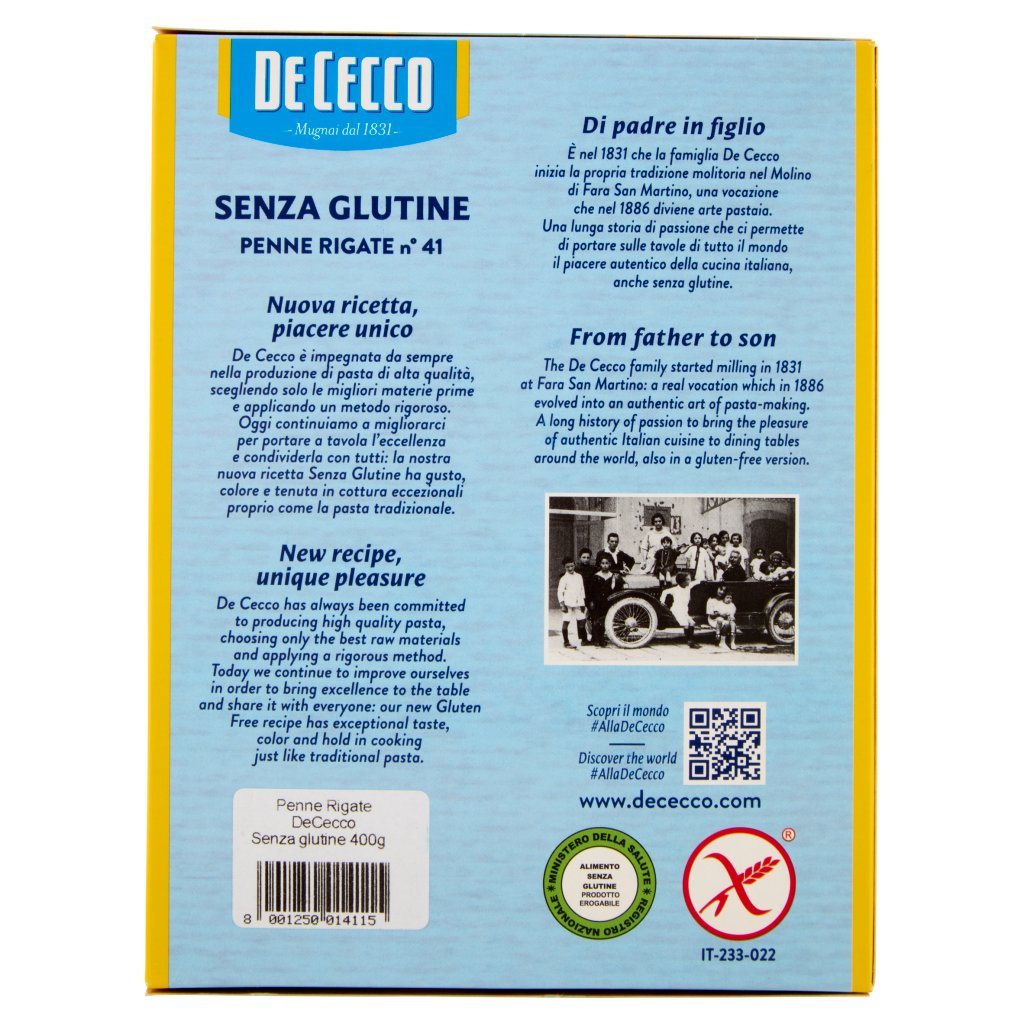 De Cecco Senza Glutine Penne Rigate N°41