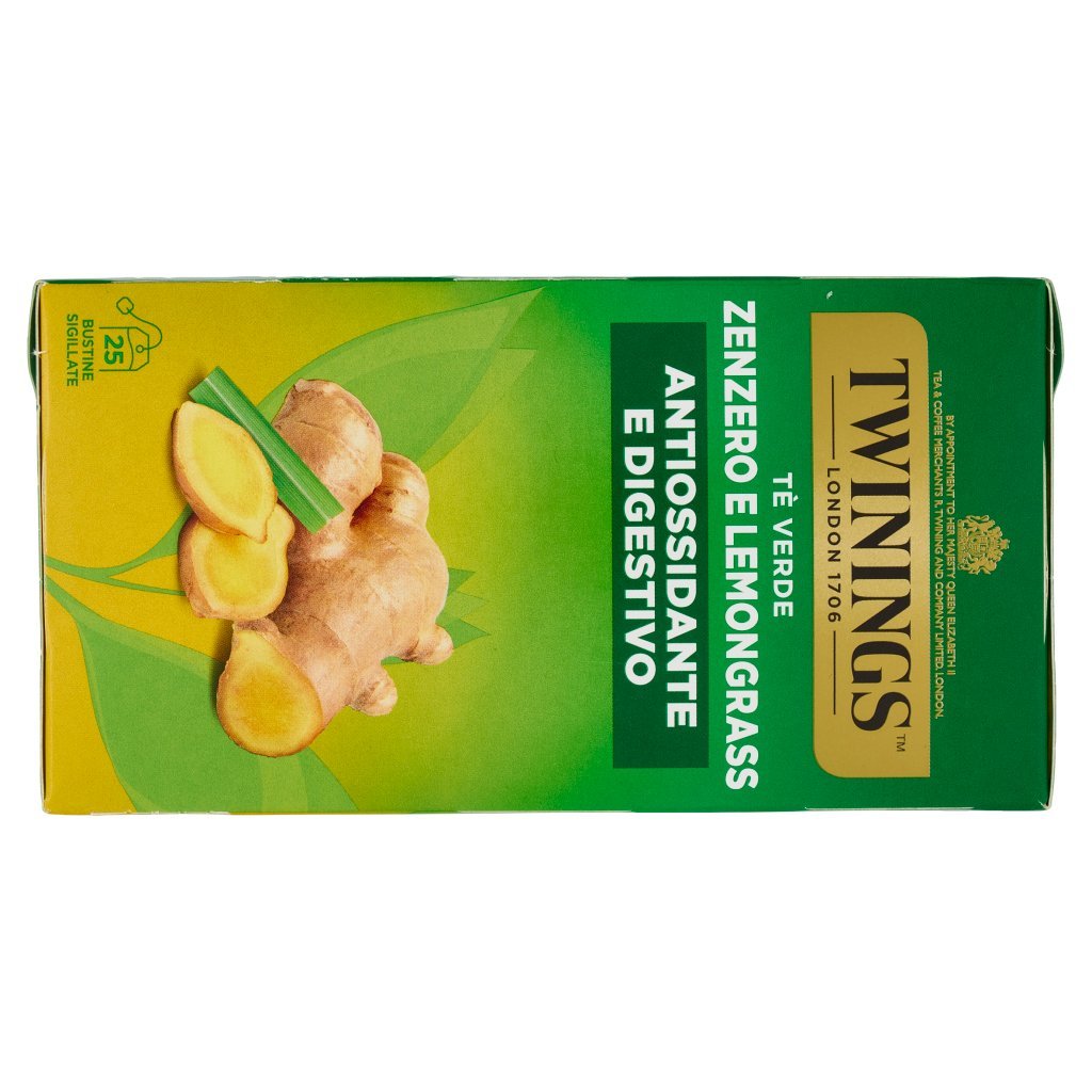 Twinings Zenzero e Lemongrass Tè Verde Aromatizzato Antiossidante e Digestivo 25 Filtri The