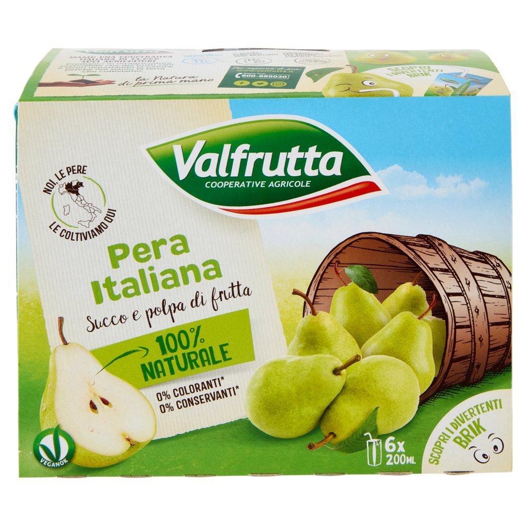 Valfrutta Pera Italina Succo e Polpa di Frutta 6 x 200 Ml